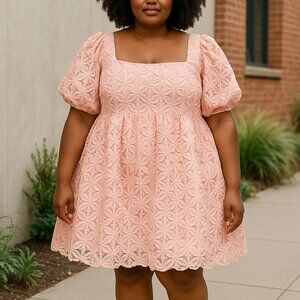 One Loved Babe Womens Pink Puff Sleeve Dress 4XL Plus Size Smocked Square Neck